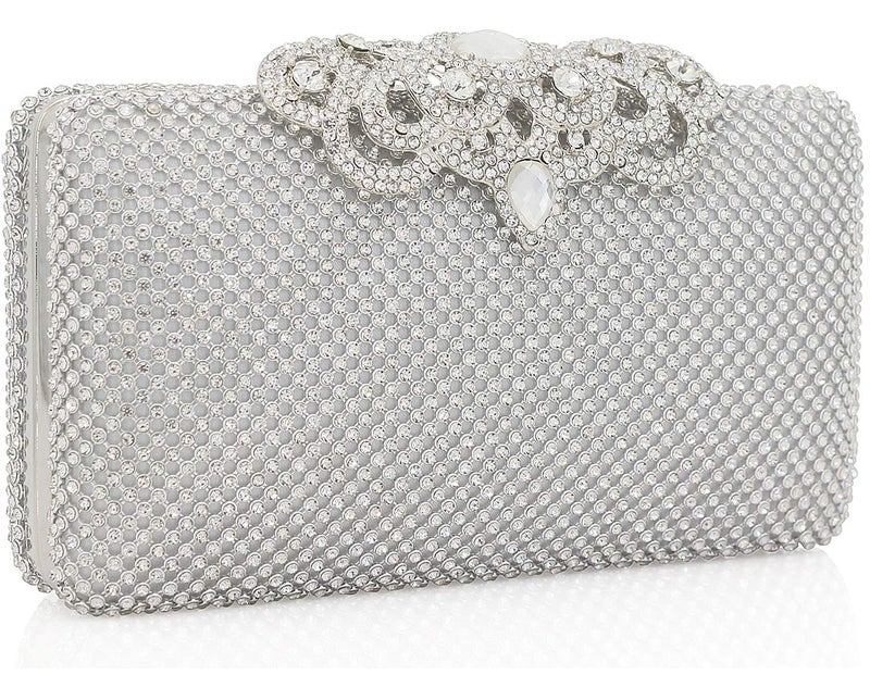 DEXMAY DM Dexmay Crystal Rhinestone Clutch Bag Diamond Crown Clasp Evening Bag Bling Party Purse Silver Medium - Image 2